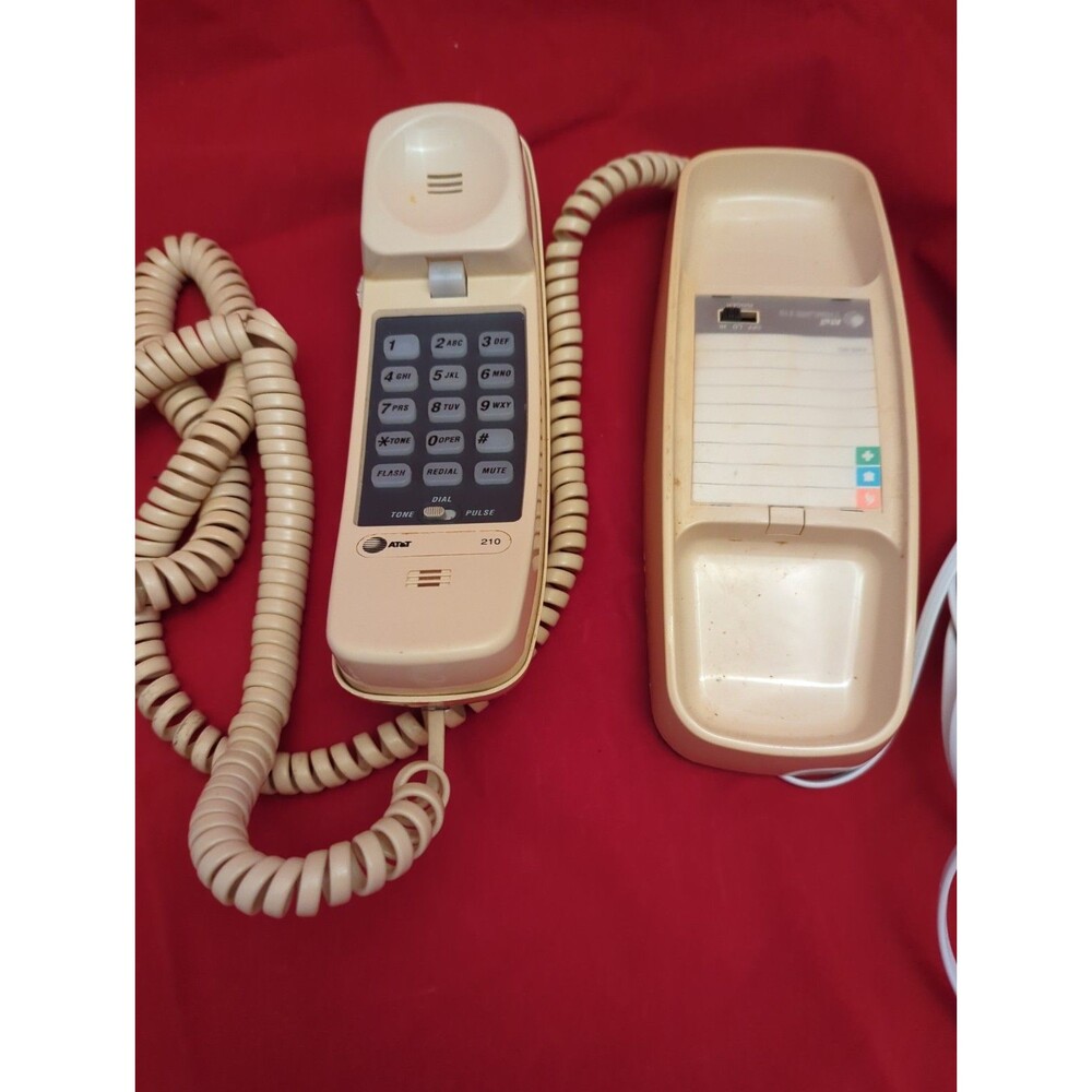 Vintage AT&T Trimline 210 Phone Cream Curly Corded Retro Landline Wall Phone